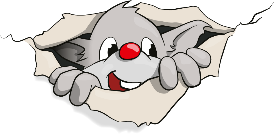 Maskottchen Fynn schaut unter Papier hervor
